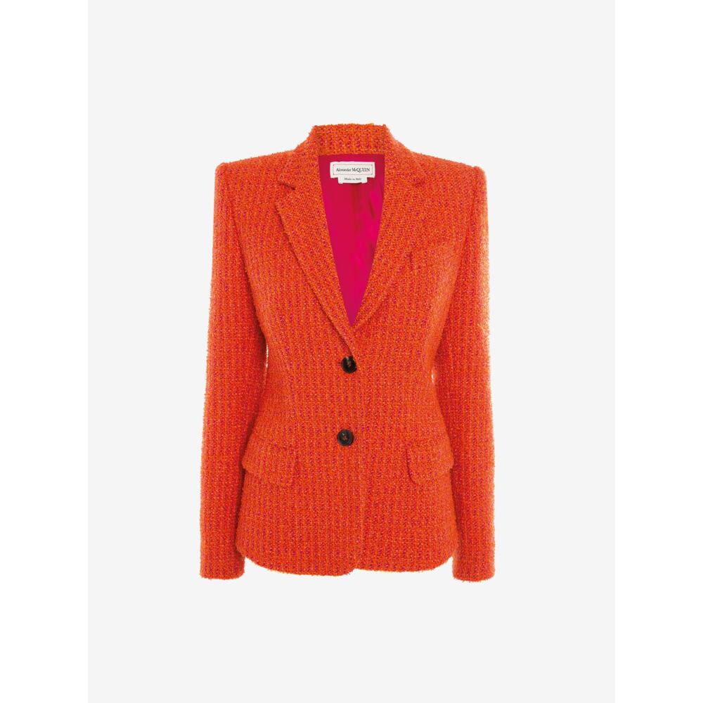 ALEXANDER MCQUEEN $2930 Orange Multi Boucle Tweed Blazer Jacket 36 US 0
